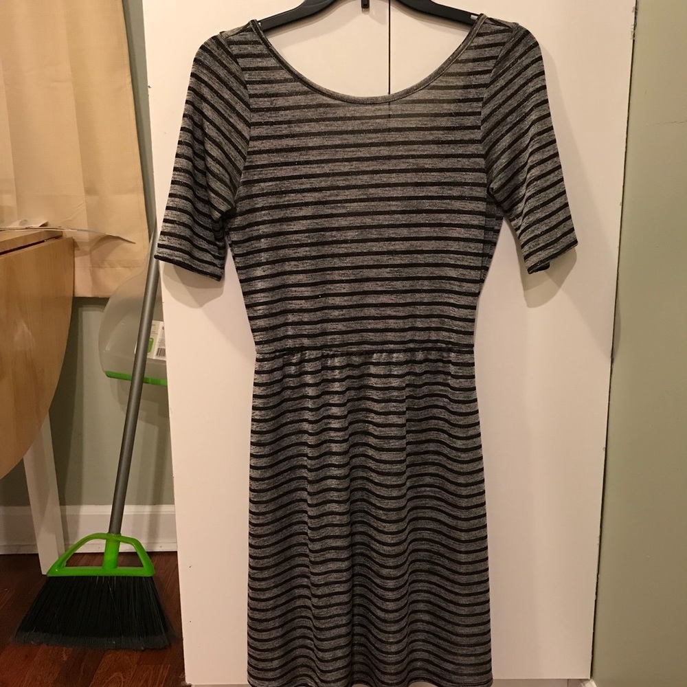 Scoop neck/ v-back sparkle striped “skater” dress